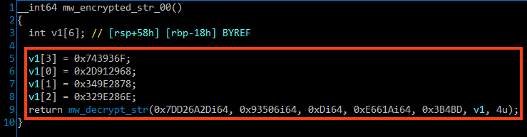 Screenshot of Emotet function to return a decrypted string.