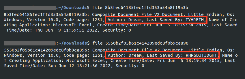 Screenshot of common metadata across the spreadsheets.