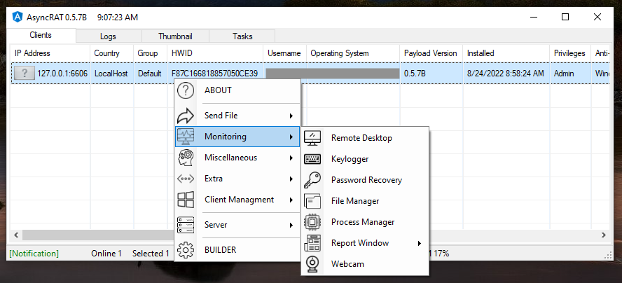 Example of AsyncRAT controller.