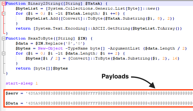 Example of two PE files within the last PowerShell script.