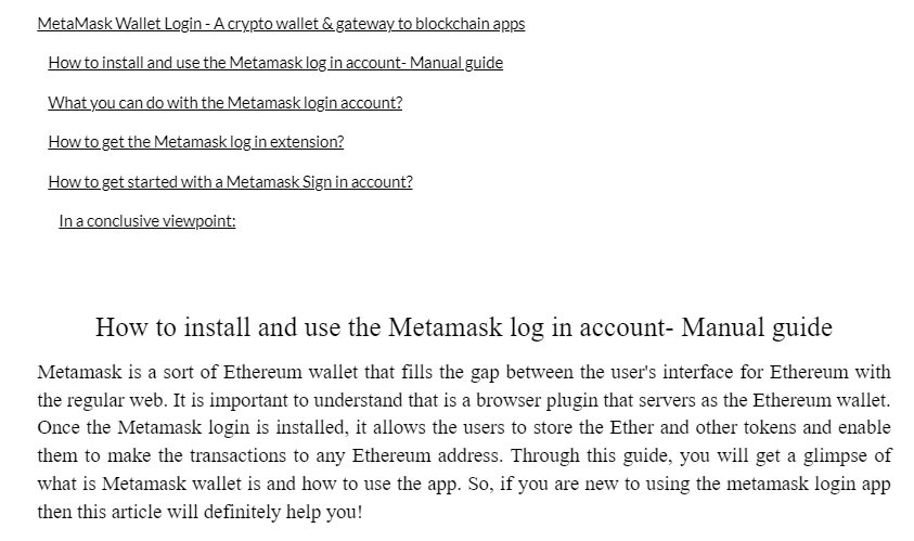 Screenshot of fake FAQ within the MetaMask phishing page.