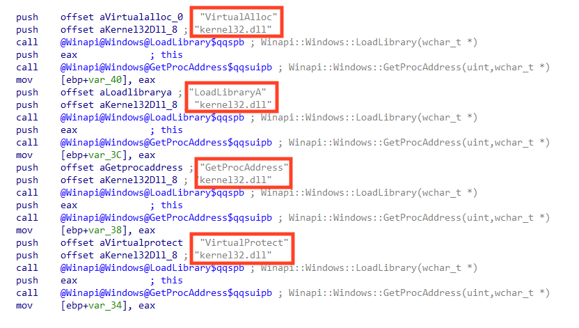 Screenshot of APIs dynamically loaded by the malware.