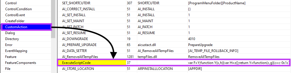 Example of MSI file executing JavaScript.