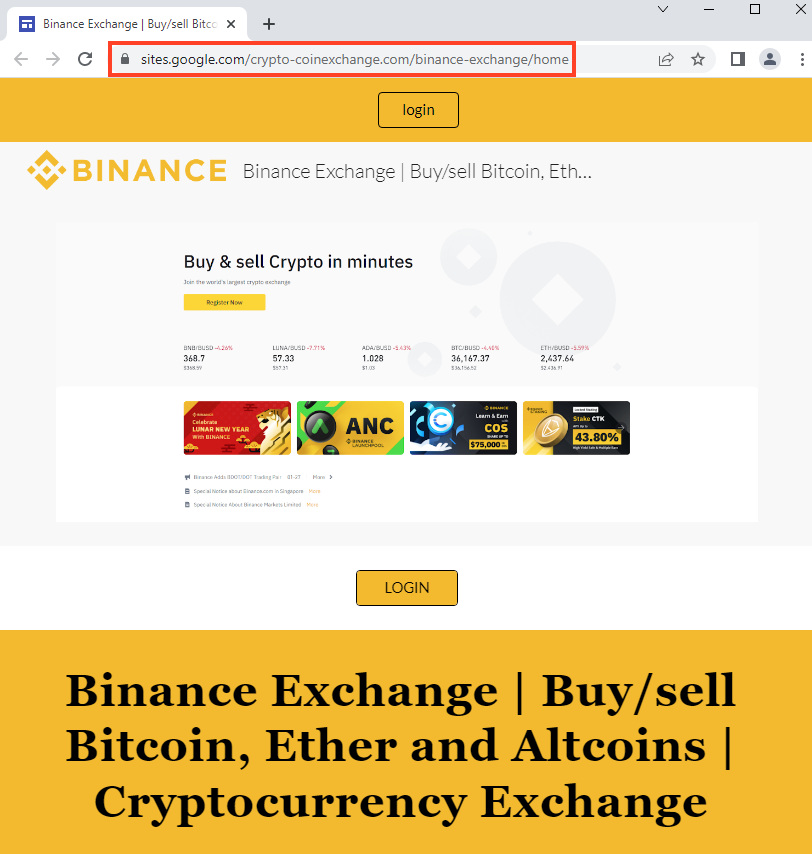 Screenshot of Website mimicking Binance, following the same phishing pattern.