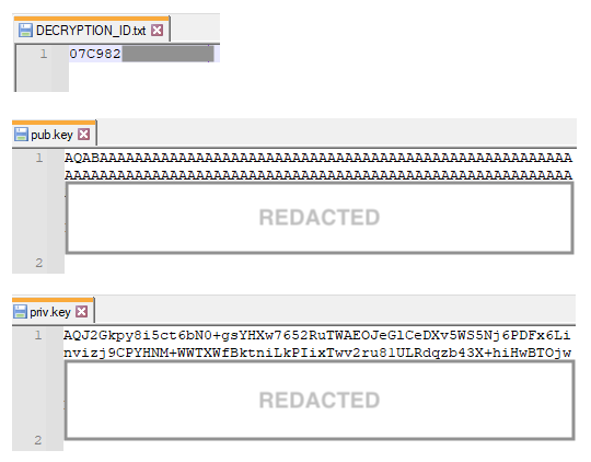 Screenshot of Decryption ID and RSA keys.