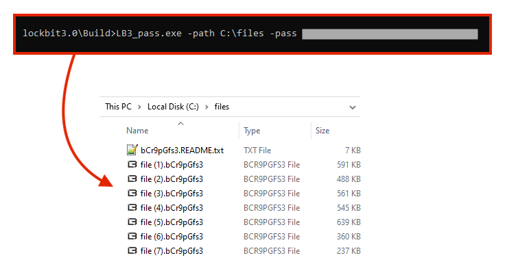 Screenshot of LockBit encrypting files.