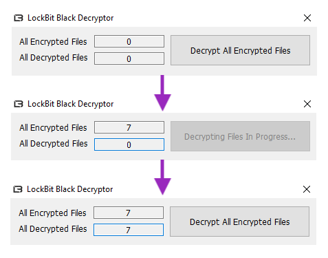 Screenshot of LockBit 3.0 decryptor.