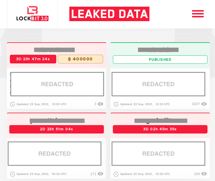 Screenshot of LockBit 3.0 leaked website.