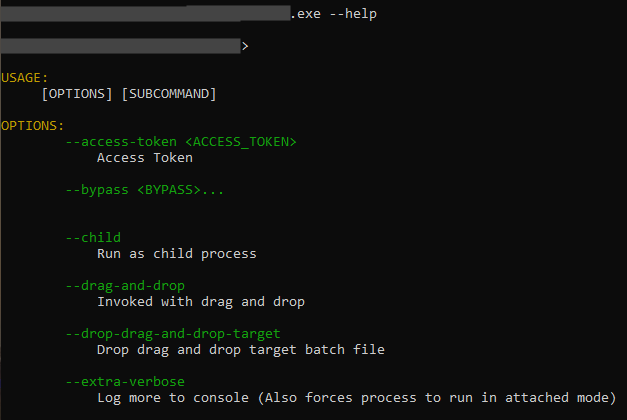 Screenshot of the BlackCat ransomware help menu.