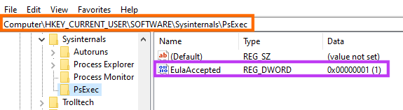 Chave adicionada pela PsExec quando a ferramenta é executada.