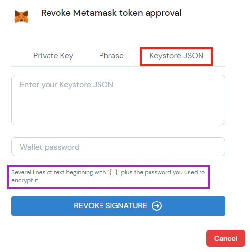 Screenshot of phishing trying to steal the keystore file from a crypto wallet.