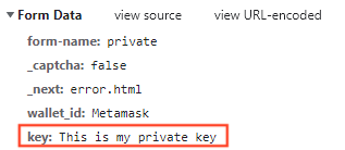 Example of POST request sending the private key to the attacker.