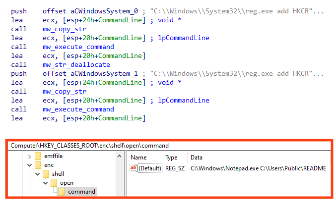 Example of Prestige registering the “.enc” extension via Windows Registry.