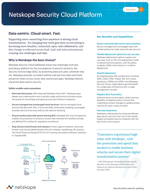 Plateforme Netskope Security Cloud