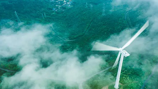 Paysage avec éoliennes