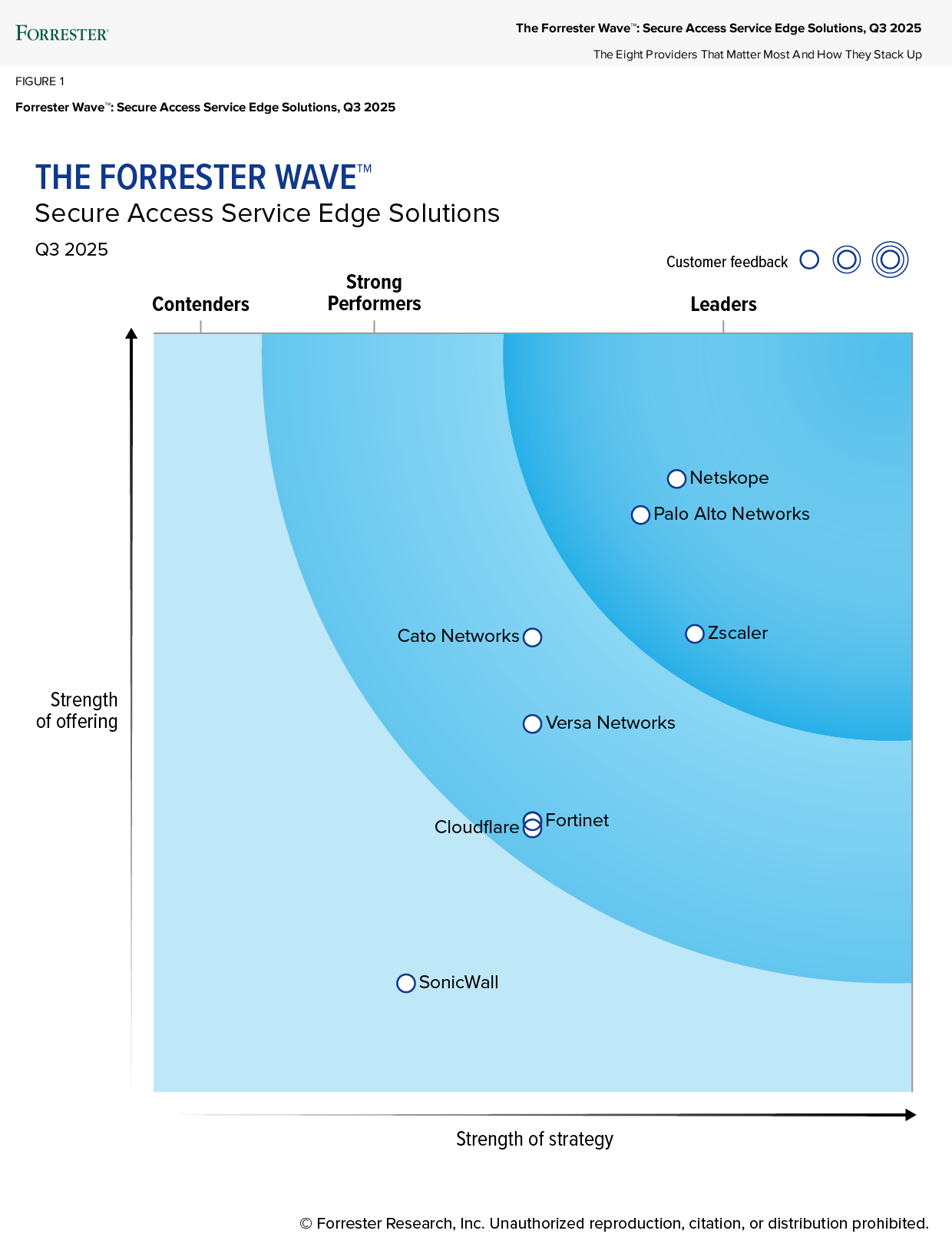 Graphic showing Netskope as a Leader in the 2025 Forrester Wave for Secure Access Service Edge